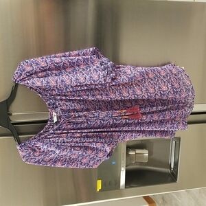 💕TRINA TURK💕 Chiffon Flounce Short Sleeve Blouse Tassels ~ Micro Floral Print